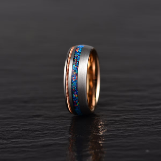 Crushed Opal Rose Tungsten Men's Wedding Band 8MM