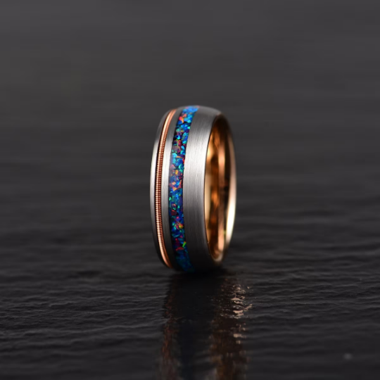 Crushed Opal Rose Tungsten Men's Wedding Band 8MM - PRISTINE RINGS