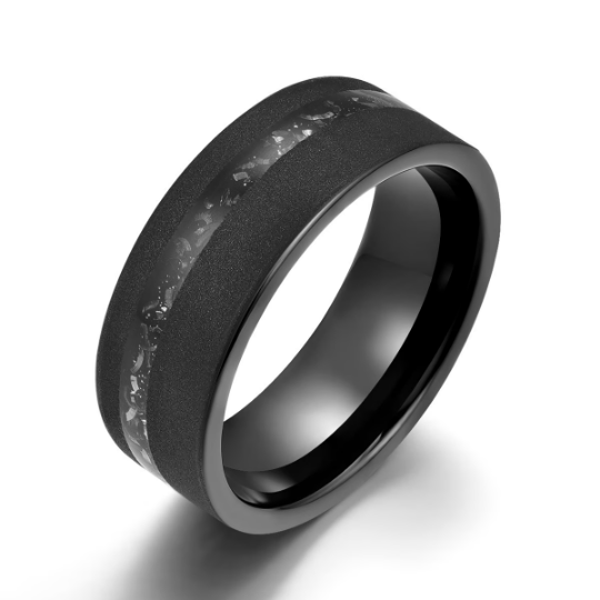 Sandblasted Black Tungsten Crushed Meteorite Men's Wedding Band 8MM