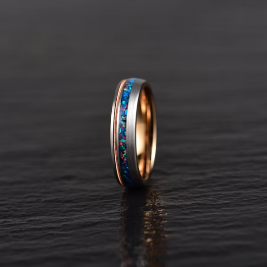 Crushed Opal Rose Tungsten Women's Wedding Band 4MM