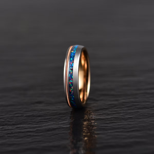 Crushed Opal Rose Tungsten Women's Wedding Band 4MM - PRISTINE RINGS