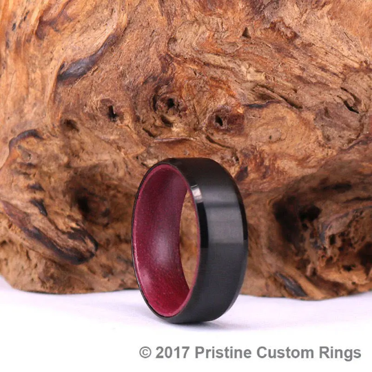 Purple Heart Wood Black Titanium Wedding Band 8MM