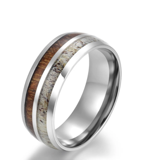 Antler Koa Wood Titanium Men's Wedding Band 8MM