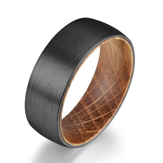 Black Tungsten Whiskey Barrel Men's Wedding Band 8MM