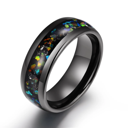Black Tungsten Crushed Opal Rounded Men's Wedding Band 8MM - PRISTINE RINGS