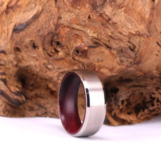 Purple Heart Wood Titanium Wedding Band 8MM