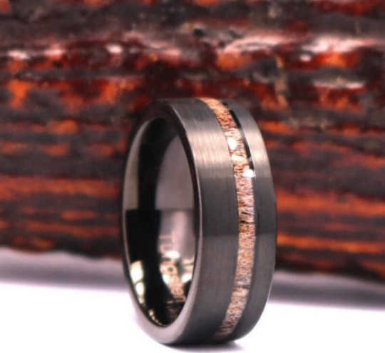 Black Tungsten Antler Men's Wedding Band 8MM