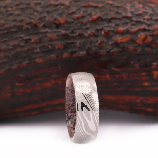 Damascus Antler Men's Wedding Band 8MM