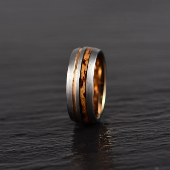 Whiskey Barrel Brushed Tungsten Men's Wedding Band 8MM