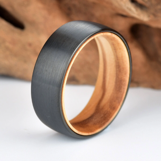 Olive Wood Tungsten Men's Wedding Band 8MM