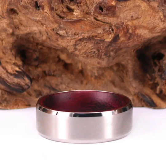 Purple Heart Wood Titanium Wedding Band 8MM