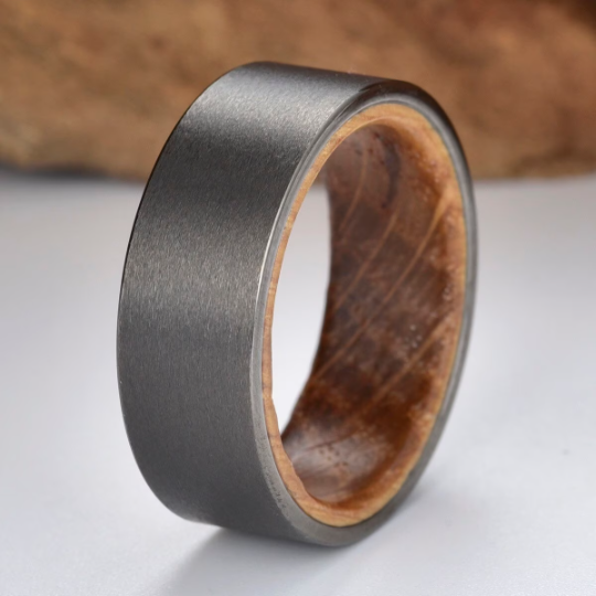 Gun Metal Grey Tungsten Bourbon Whiskey Barrel Men's Wedding Band 8MM