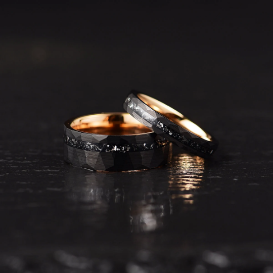 Rose Hammered Tungsten Crushed Meteorite Women's Wedding Band 4MM