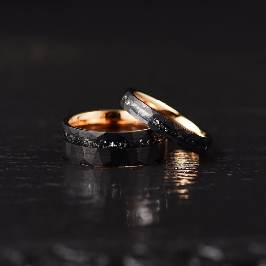 Rose Hammered Tungsten Crushed Meteorite Women's Wedding Band 4MM - PRISTINE RINGS