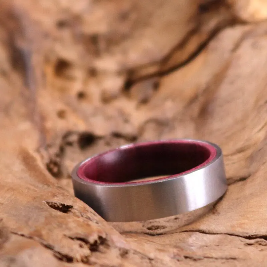 Purple Heart Wood White Titanium Men's Wedding Band 8MM