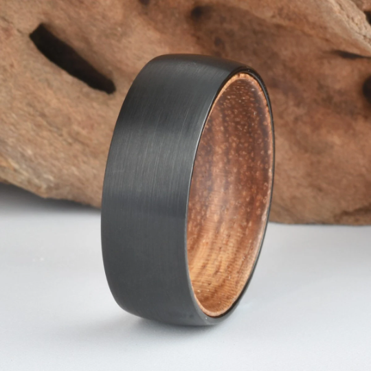 Zebra Wood Tungsten Men's Wedding Band 8MM