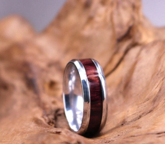 Zebra Wood Titanium Men's Wedding Band 6MM