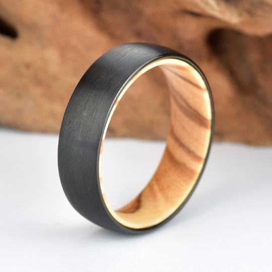 Olive Wood Tungsten Men's Wedding Band 6MM - PRISTINE RINGS