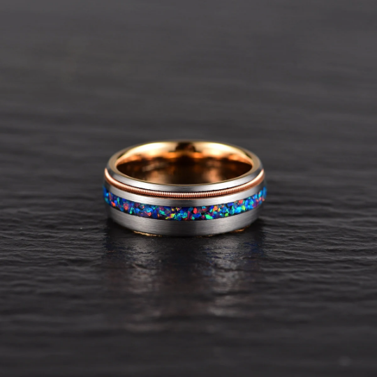 Crushed Opal Rose Tungsten Men's Wedding Band 8MM