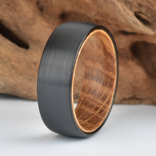 Black Tungsten Whiskey Barrel Men's Wedding Band 8MM