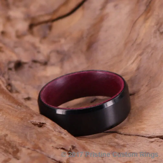 Purple Heart Wood Black Titanium Wedding Band 8MM