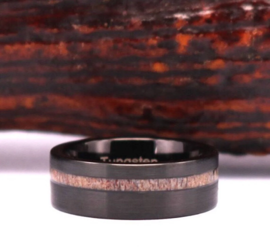 Black Tungsten Antler Men's Wedding Band 8MM