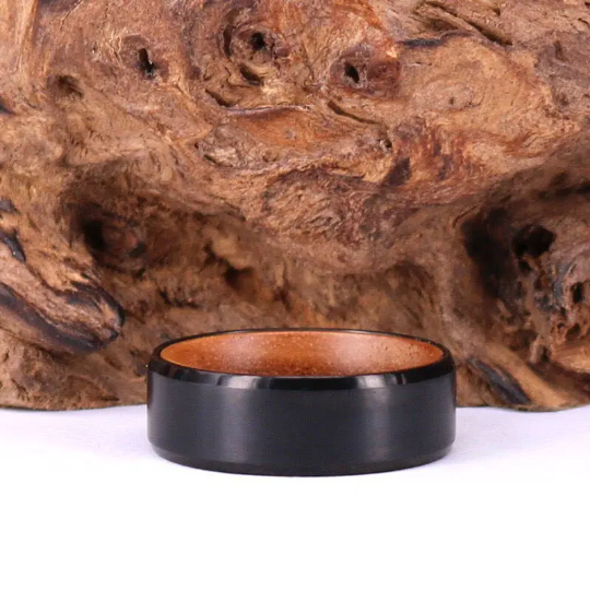 Koa Wood Black Titanium Wedding Band 8MM