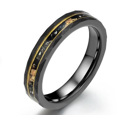 Gold Foil Tungsten and Meteorite Women's Wedding Band 4MM - PRISTINE RINGS