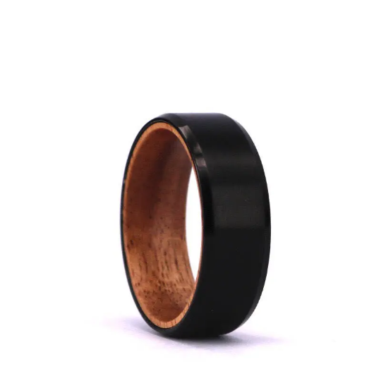 Koa Wood Black Titanium Wedding Band 8MM