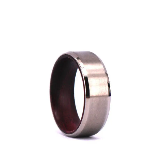 Purple Heart Wood Titanium Wedding Band 8MM