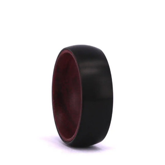 Purple Heart Wood Black Titanium Wedding Band 8MM