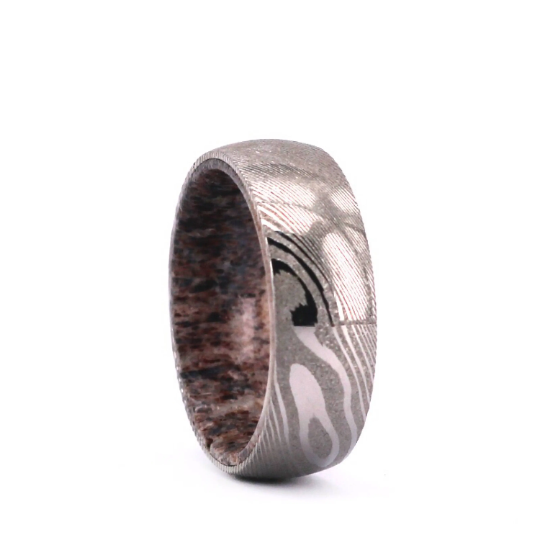 Damascus Antler Men's Wedding Band 8MM