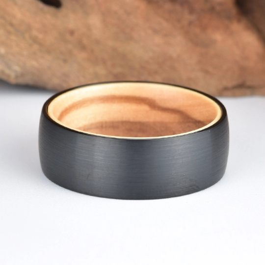 Olive Wood Tungsten Men's Wedding Band 8MM