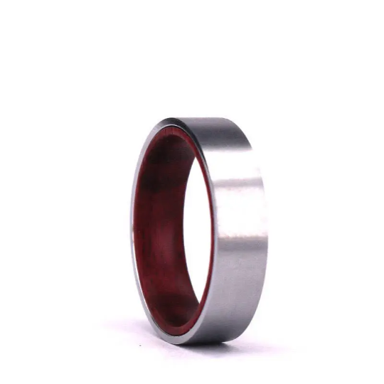 Purple Heart Wood White Titanium Men's Wedding Band 8MM