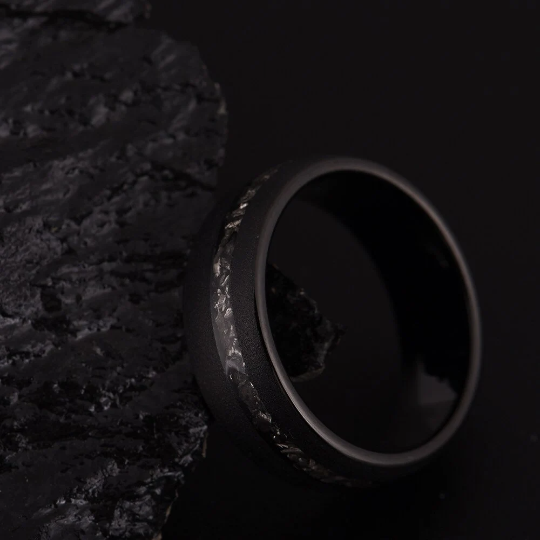 Sandblasted Black Tungsten Crushed Meteorite Men's Wedding Band 8MM - PRISTINE RINGS