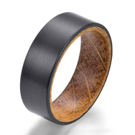 Zirconium Whiskey Barrel Wedding Band 8MM