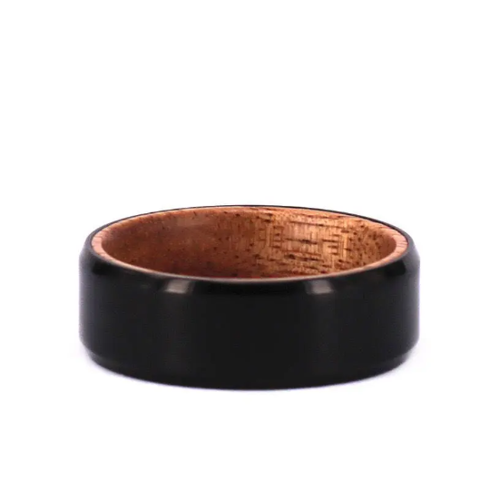 Koa Wood Black Titanium Wedding Band 8MM