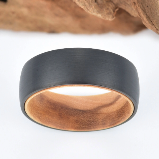 Olive Wood Tungsten Men's Wedding Band 8MM - PRISTINE RINGS