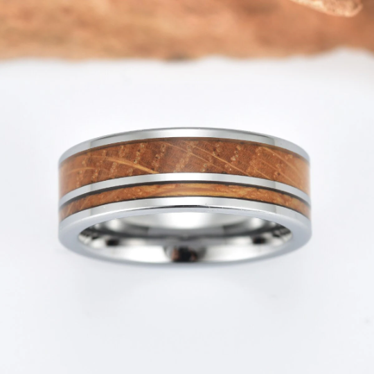 Tungsten Whiskey Barrel Wood Men's Wedding Band 8MM