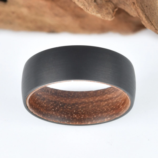 Zebra Wood Tungsten Men's Wedding Band 8MM