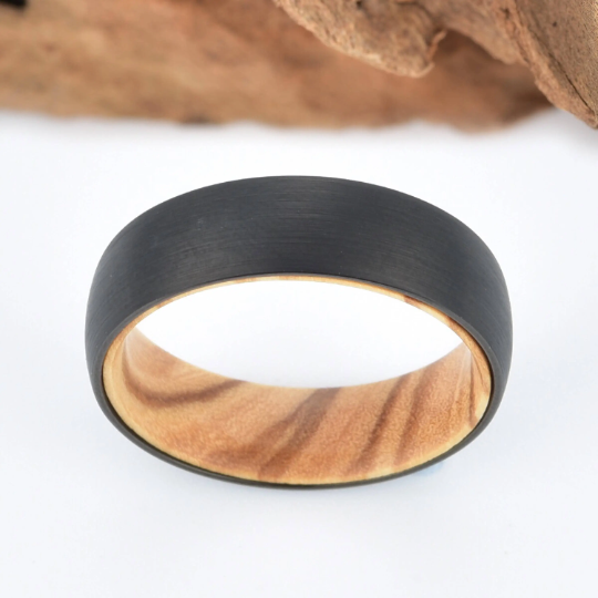 Olive Wood Tungsten Men's Wedding Band 6MM - PRISTINE RINGS