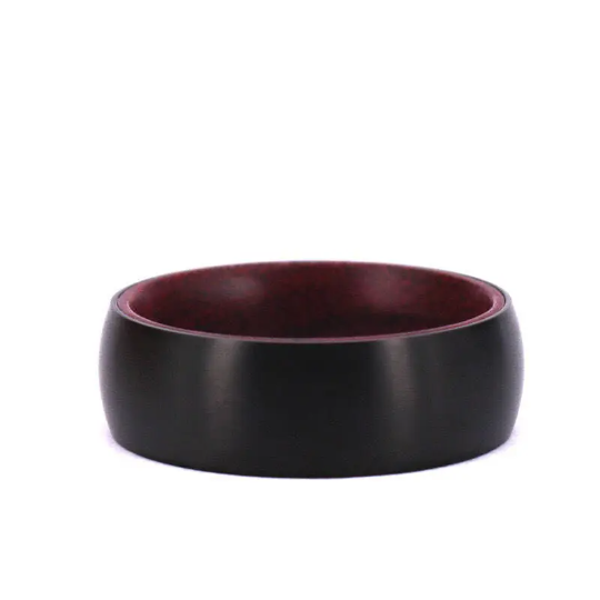 Purple Heart Wood Black Titanium Wedding Band 8MM