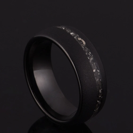 Sandblasted Black Tungsten Crushed Meteorite Men's Wedding Band 8MM - PRISTINE RINGS