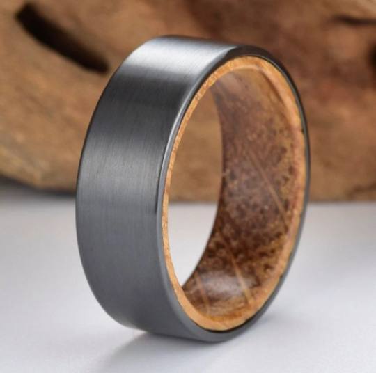 Zirconium Whiskey Barrel Wedding Band 8MM