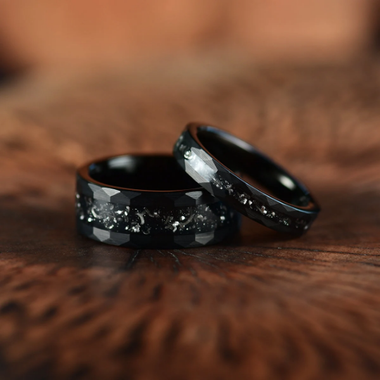 Crushed Meteorite Hammered Tungsten Women's Wedding Band 4MM - PRISTINE RINGS