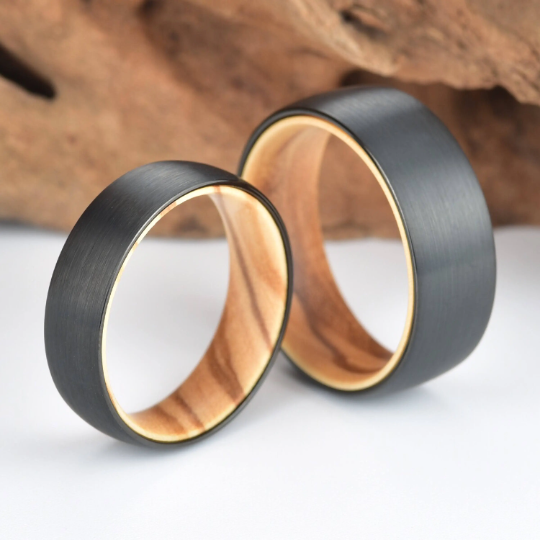 Olive Wood Tungsten Men's Wedding Band 8MM - PRISTINE RINGS
