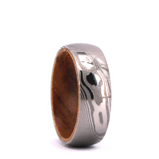 Damascus Koa Wood Men's Wedding Band 8MM