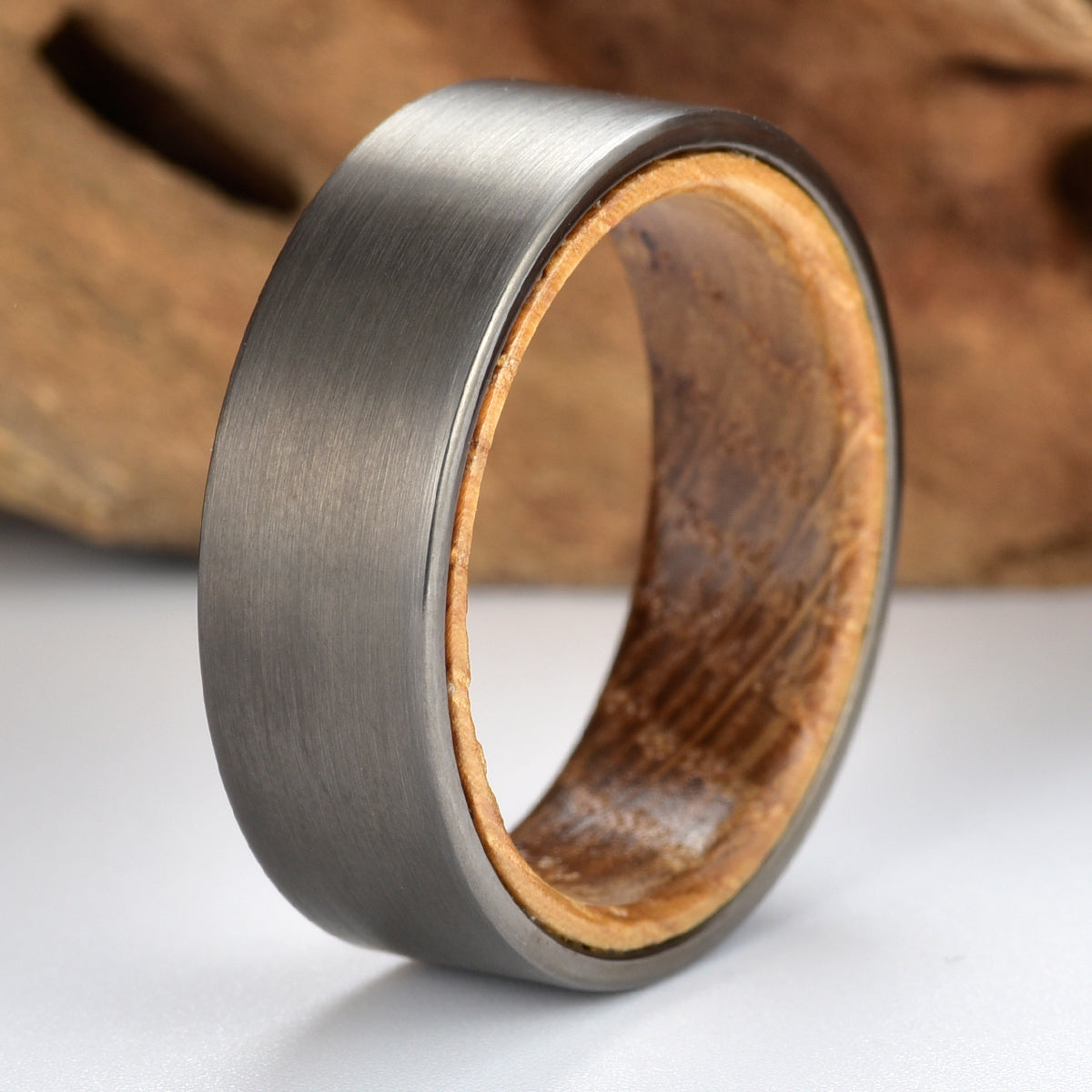 Gun Metal Grey Tungsten Whiskey Barrel Men's Wedding Band 8MM