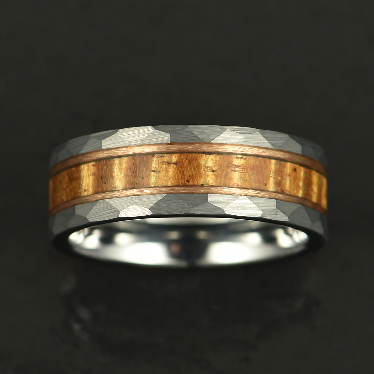 Hawaiian Koa Wood Hammered Tungsten Couples Wedding Band Set