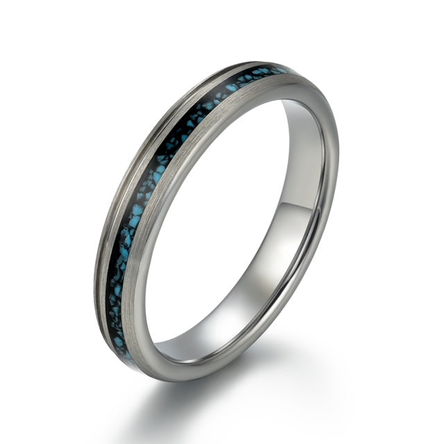 Crushed Turquoise Grey Tungsten Women's Wedding Band 4MM - PRISTINE RINGS